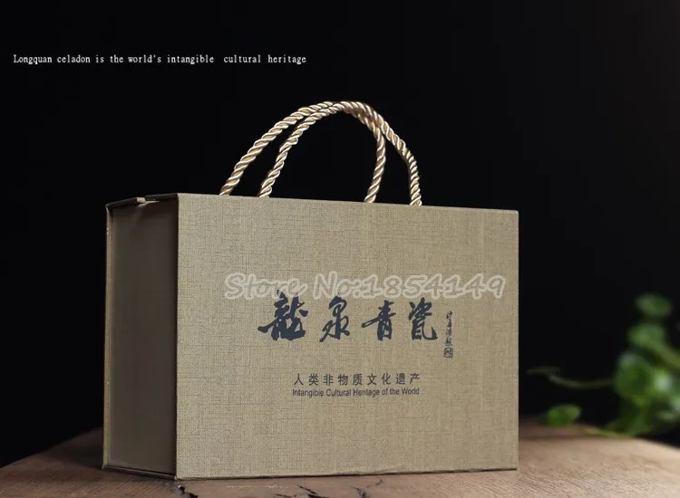 WIZAMONY набор из 3 предметов, высококачественный китайский чайный сервиз Longquan Celadon Di Kiln ручной работы, Подарочная посылка, фарфоровый чайный сервиз для кунг-фу