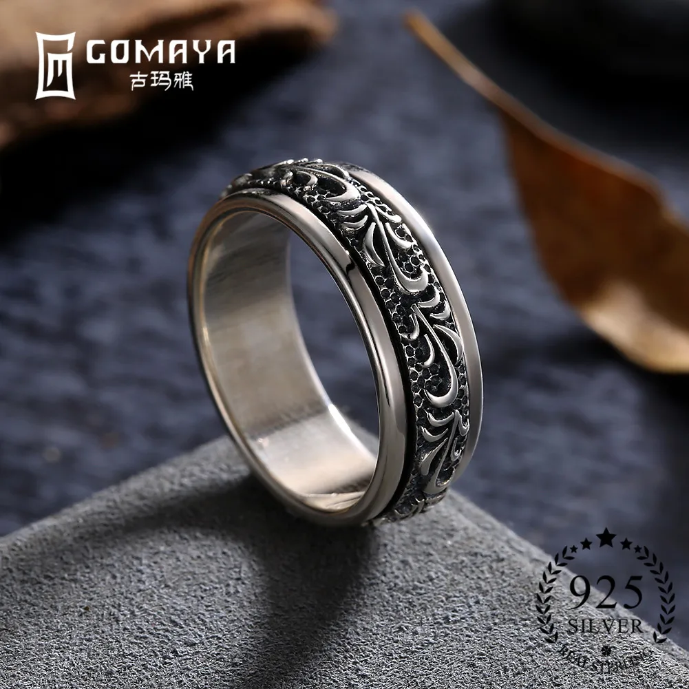 

GOMAYA 925 Sterling Silver Rotating Blessing Ring for Women Men Fine Jewelry Vintage Rerto Style Change Your Bad Fate