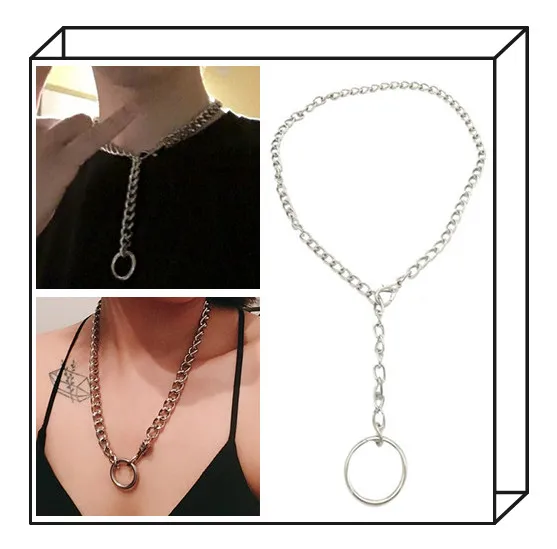 Unisex Thick Metal Chain Necklace With O Metal Pendant Punk Style Multifunction European Long/ Choker Men Necklace 23.6"/60cm