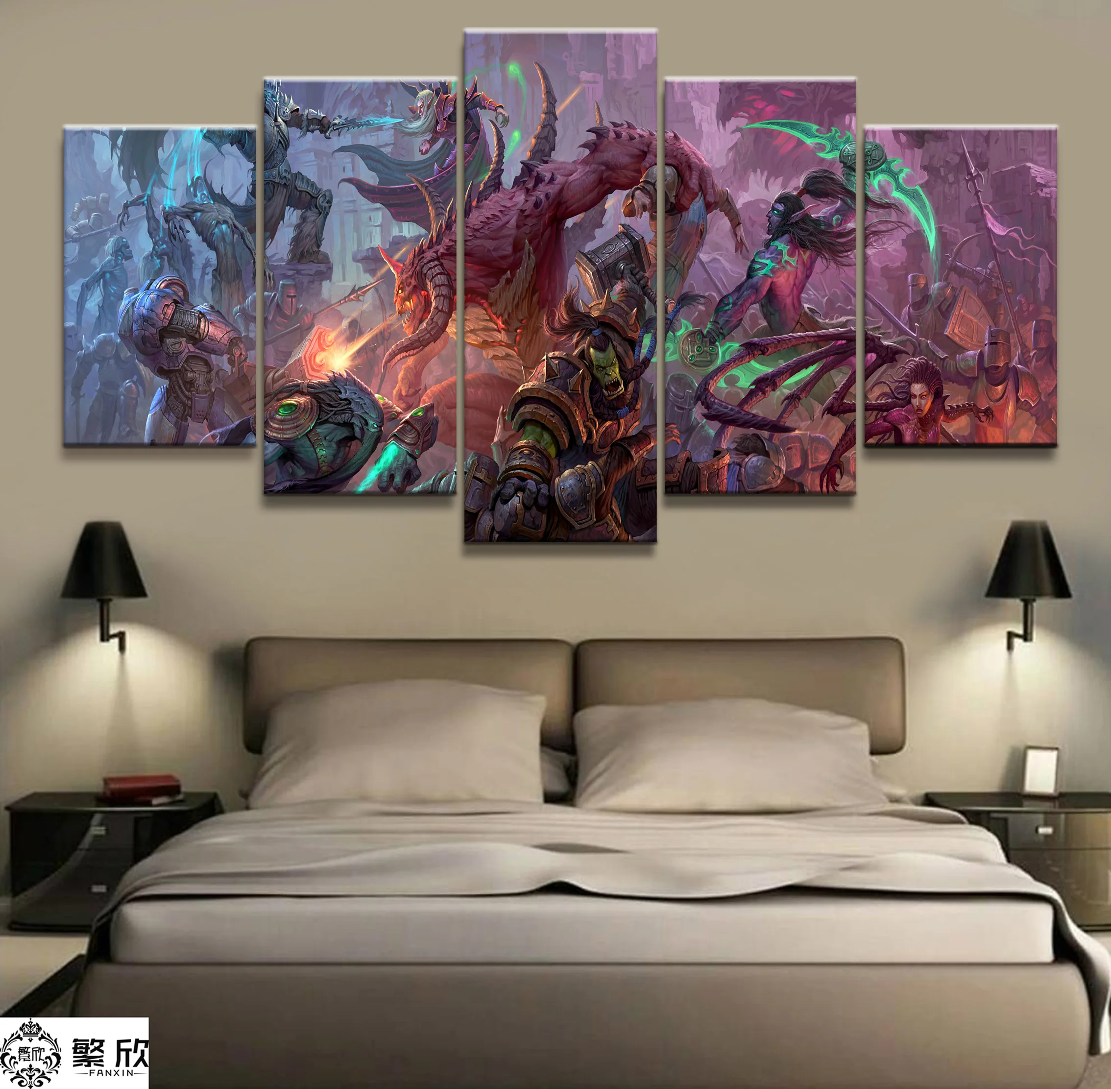 

5 Piece Video Game WOW Warcraft DOTA 2 Painting Poster Decorative Mural Art Room Wall Decor Canvas Painting Wholesale