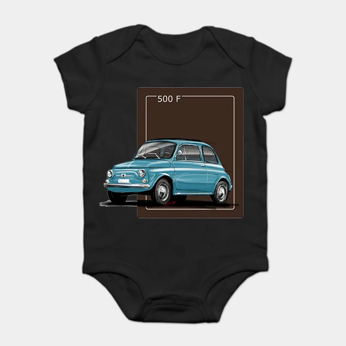 

Baby Onesie Baby Bodysuits kid t shirt Funny white Black tee Breathable Fiat 500 Blue Illustration Summer Fashion Style