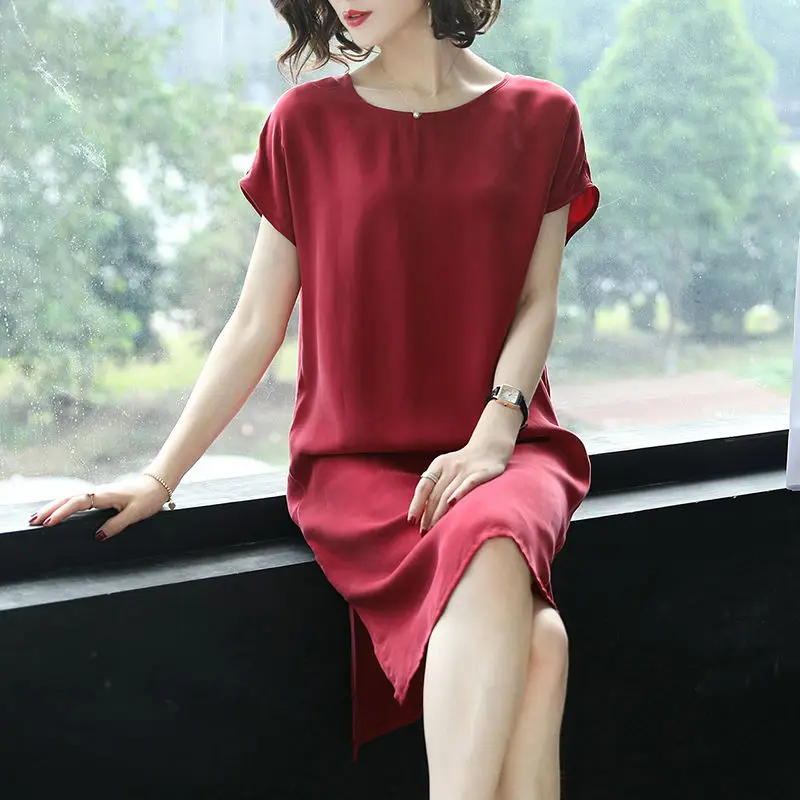 

new women clothing high imitation silk dresses solid women dresses o-neck national stly clothing maternity dresses holiday dress