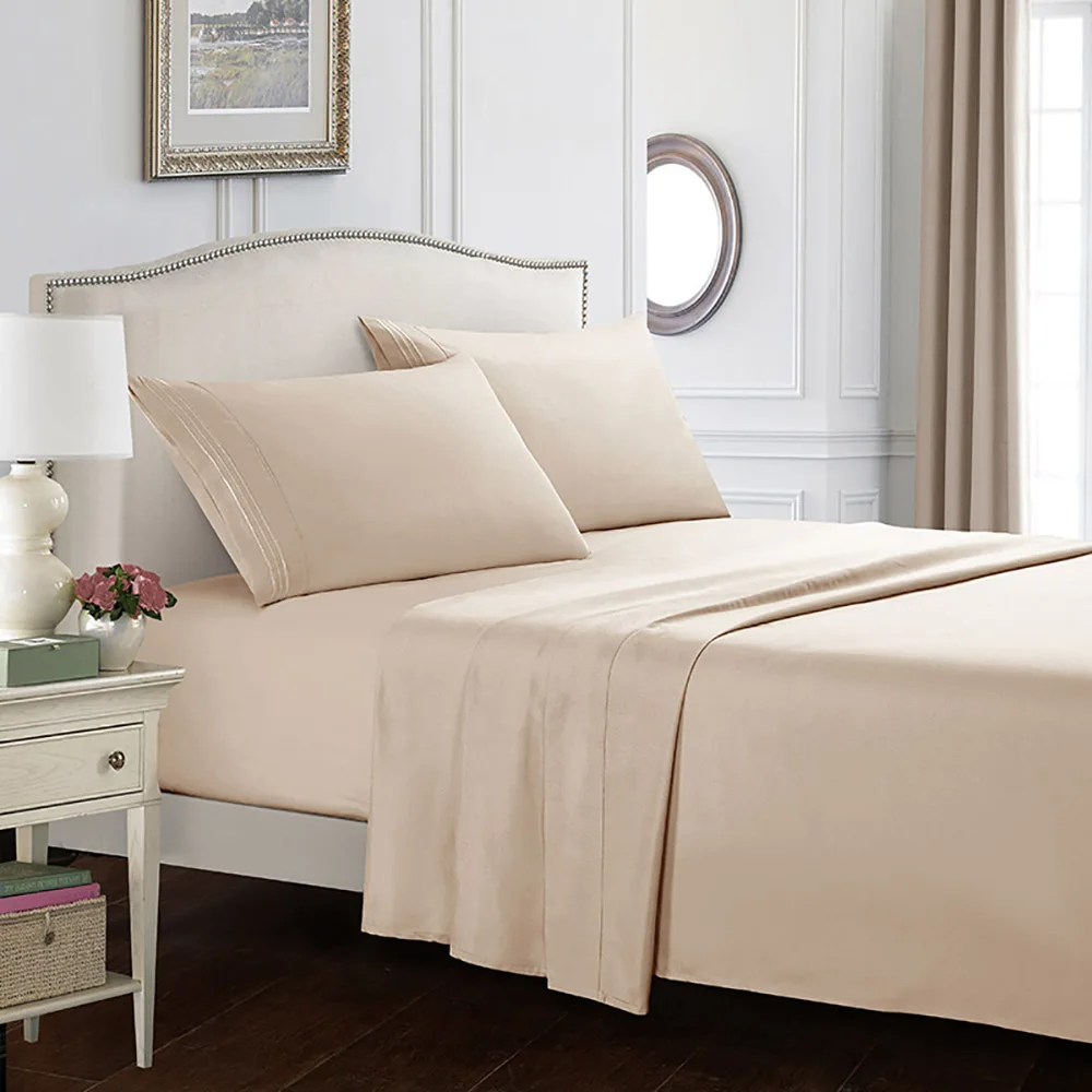 beige Sanbest простыня с наволочкой 4 шт. Наматрасники Натяжные простыни наборы с эластичным для King size постельное белье наборы JF00001 - Цвет: beige