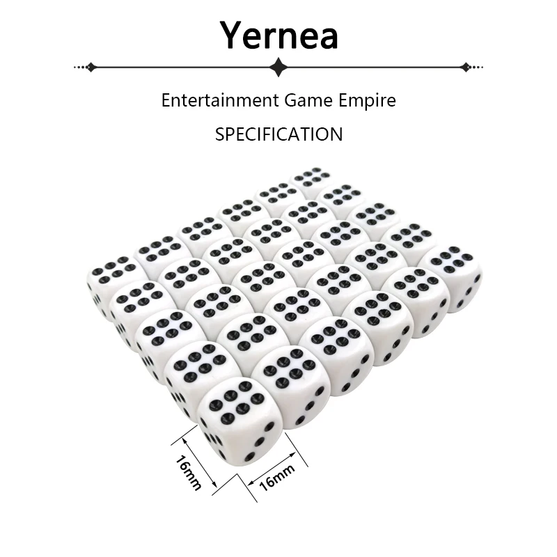 Yernea 30Pcs/Lot White Dice Set Acrylic Point Drinking Dice 16mm Round Corner Hexahedron Dice Black Red Point Club Table Games