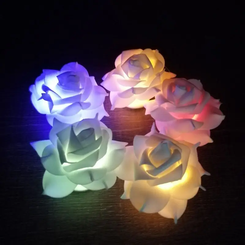 Романтический светодиодный фонарь с цветком, светодиодный ночник, меняющий 7 цветов, беспламенные Свечи, лампа для свадьбы, вечеринки, Рождества, дома