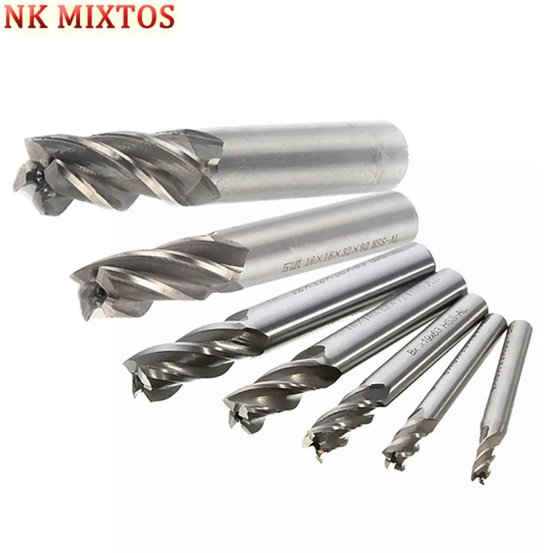 

NK MIXTOS 7PC / Set Straight Shank End Mill Cutter 4 Flute HSS Drill Bit 4/6/8/10/12/16/20mm For CNC Milling Tool