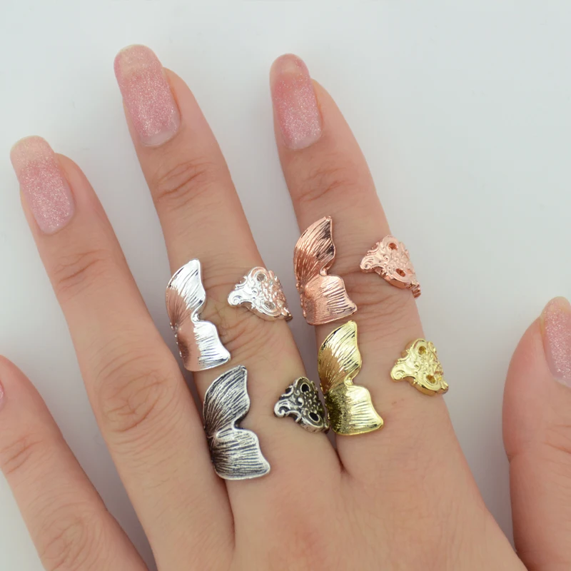

50pc Silver Mermaid Knuckle Dropshipping Ring Adjustable Tiny Spoon Tail For Women Men Ring Index Thumb Ring