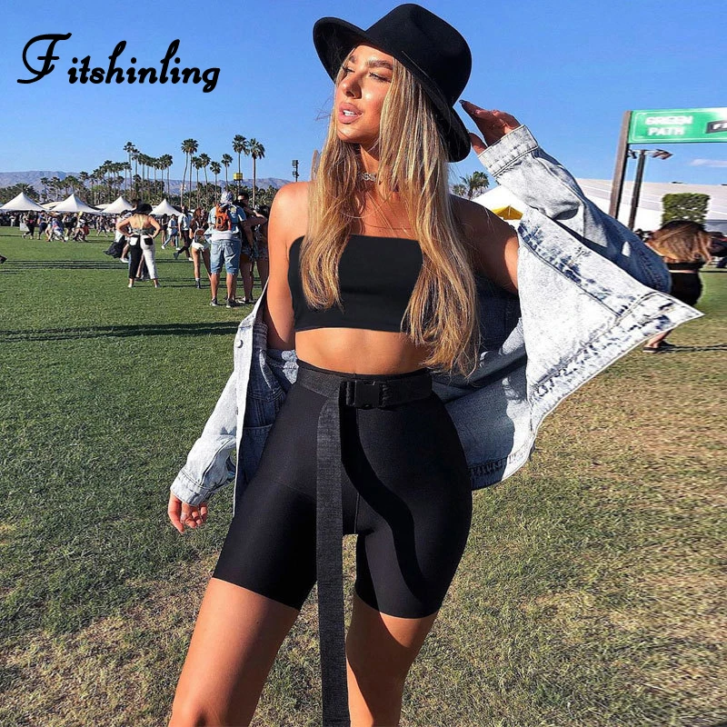 Fitshinling Neon green biker shorts bra tracksuit women fitness sexy hot street two piece set athleisure bodybuilding outfits