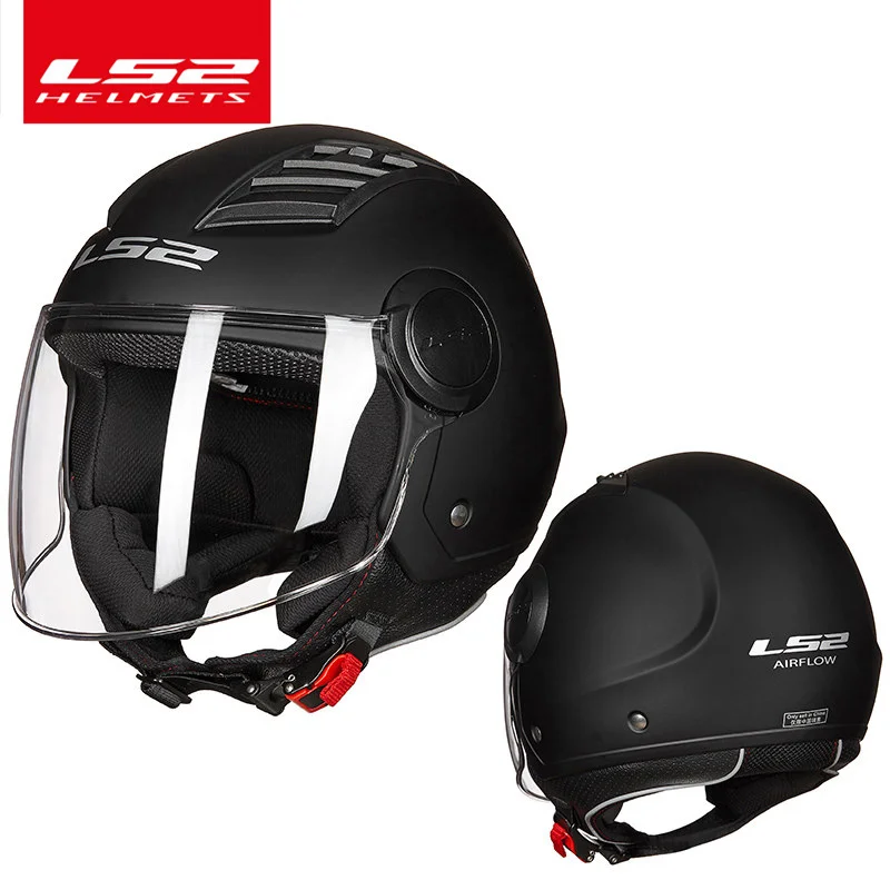 LS2 воздушный поток мотоциклетный шлем 3/4 открытый лицо реактивный скутер половина лица мотоциклетный шлем capacete casco LS2 OF562 шлемы Vespa - Цвет: Matte black