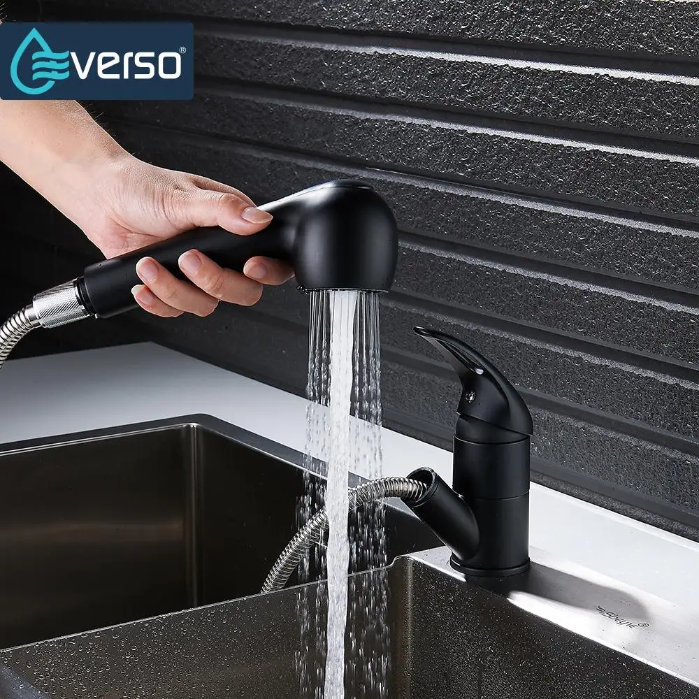 

EVERSO 360 Degree Swivel Pull Out Kitchen Faucet Water-Saving Polished black Basin Mixer Brass Tap Vessel Vanity Sink Lavatory