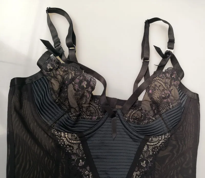 Черный марлевый кружевной Цветочный Женский Готический сексуальный бюстье с ремнями для женского нижнего белья с металлическими зажимами для талии корсет SH015