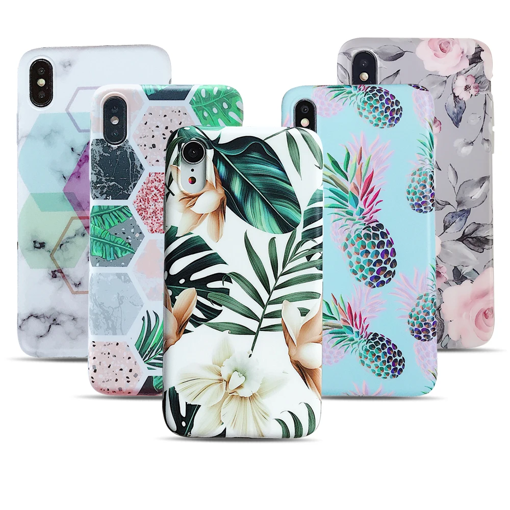 

Fashion Tropical Plant Flower Polygon Pattern Soft TPU Back Shockproof IMD Case Cover For iPhone 6 6Plus 6S 6Splus 7 7P 8 8P