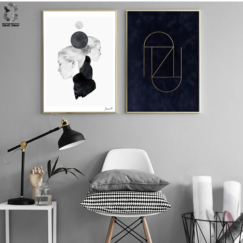 

Nordic Canvas Art Print and Poster, Girl Portrait Wall Art Painting for Living Room Decoration, Geometric Giclee Wall Decor