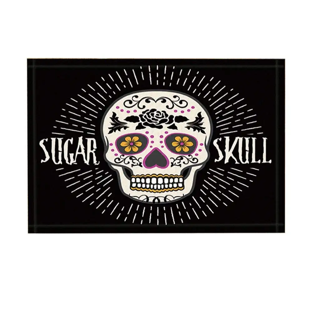 Day Of The Dead Floor Mat Kitchen Sugar Skull Flower Decor