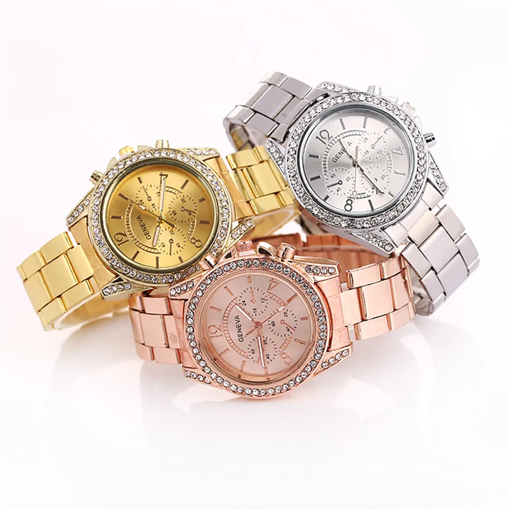 

luxury brand women watch Geneva Ladies Women Girl Unisex Stainless Steel Quartz Wrist Watch dropshipping wristwatch relógios2019