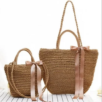 

Japanese holiday style bolsa palha travel resort beach Handmade Handbag single shoulder solid women Beach knitting Straw Bags