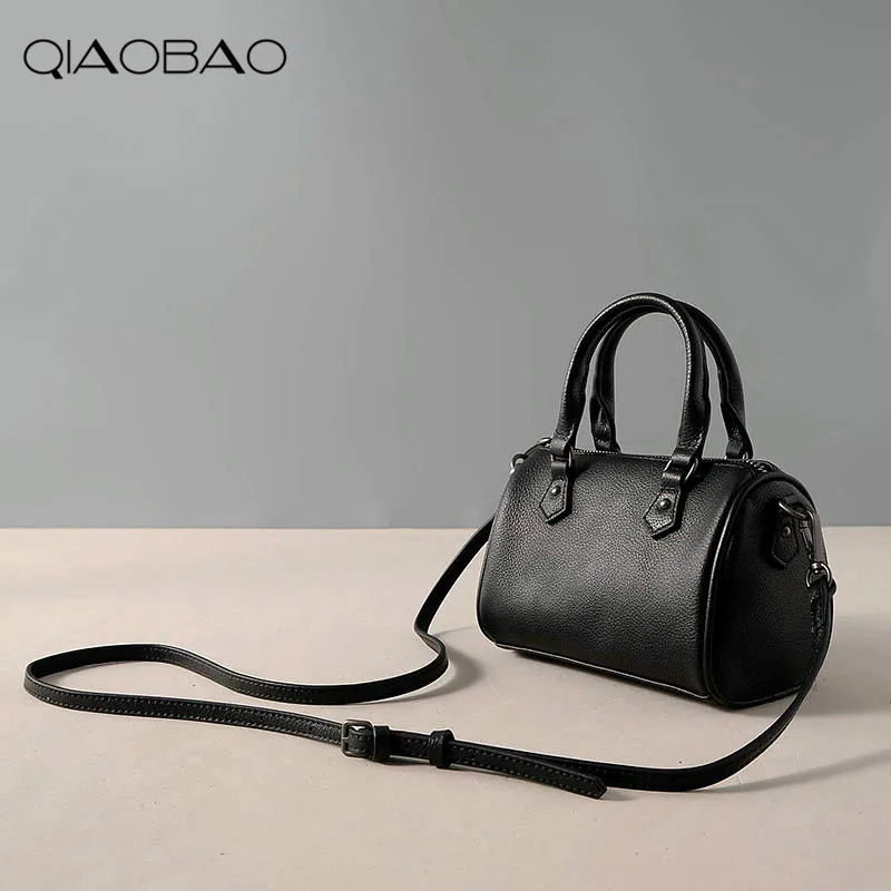 

QIAOBAO brand fashion female handbag 100% Real leather shoulder messenger bags ladies zipper boston bag for women totes