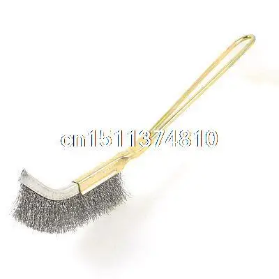 

15.5cm Long Brass Tone Handle Silver Tone Bent Steel Wire Brush