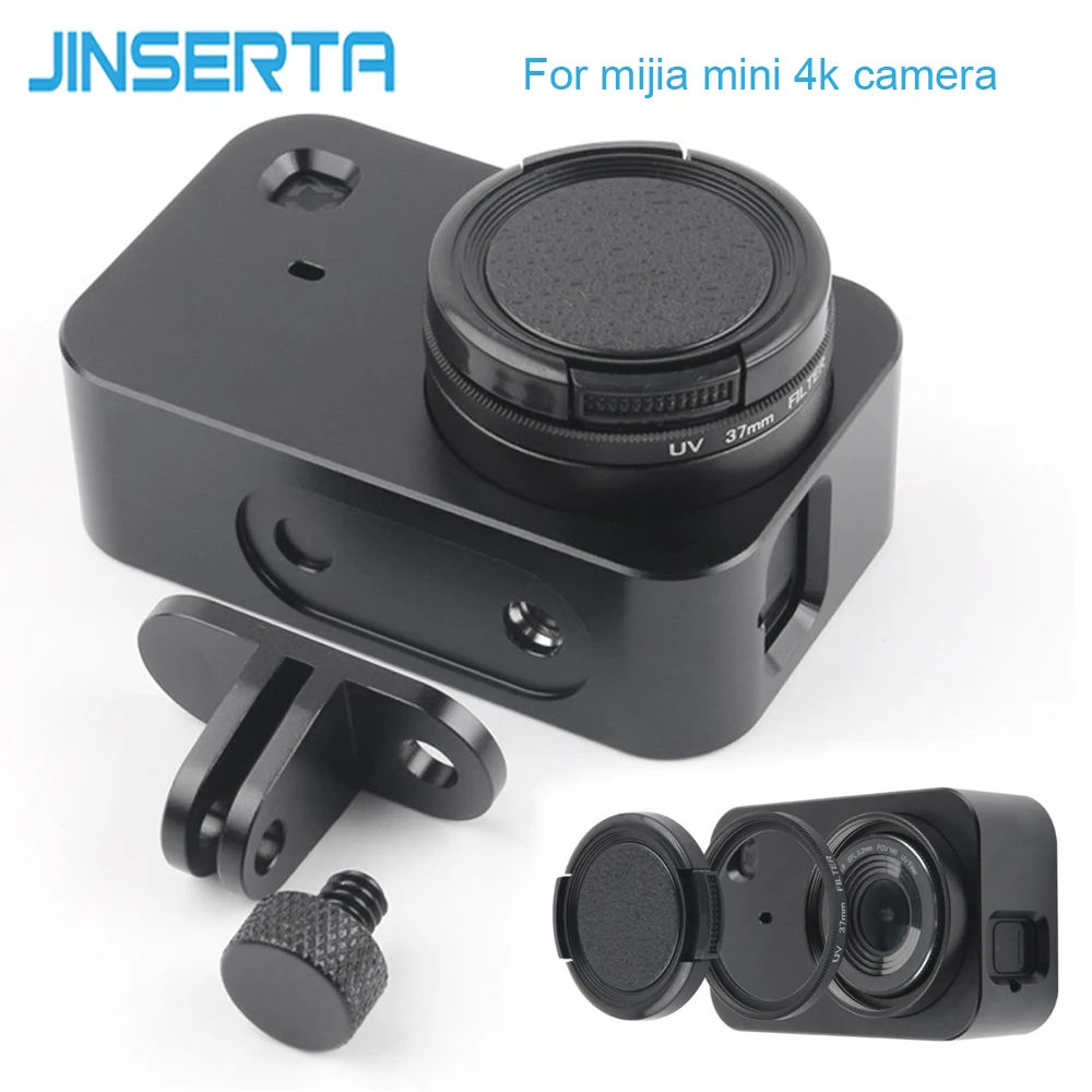 JINSERTA-CNC Alumínio Frame Case para Xiaomi Mijia, Mini Câmera 4K, 37mm UV Lens Filter, Screw Cap Protector