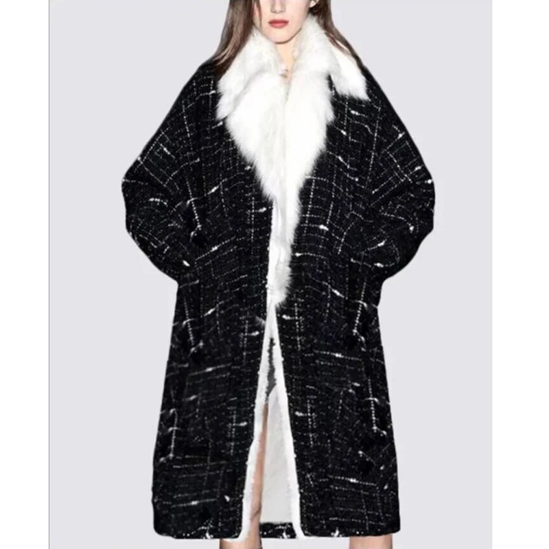 

Winter Wool Coats New Fake Fur Collar Loose Jacket Fashion Thick Warm Wool Blends Parka High Quality Slim Wool Women Outwear
