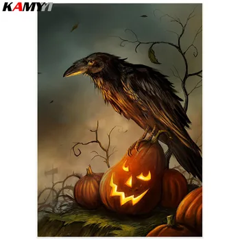 

DIY 5D Diamond Embroidery Animals Crow Pictures Of Rhinestones Diamond Painting Full Square Halloween Holiday Gift XY1