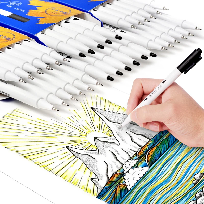 12 PCS 0.5/1mm Black Marker Pen Drawing Pen Pigma Micron Needle Pen