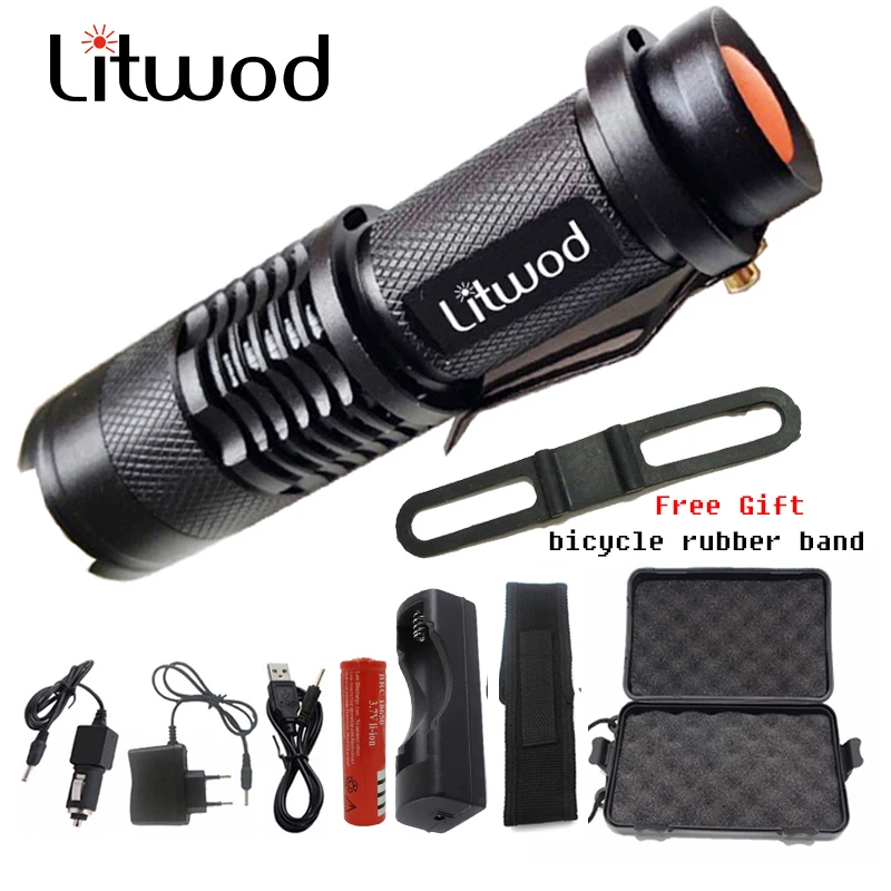 

Z30 Litwod LED Flashlight Zoom CREE XML-L2 Led Torch 5 mode 8000 Lumens waterproof Use 18650 Rechargeable battery sent free gift