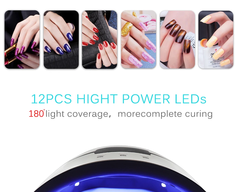 36 Вт УФ лампа для сушки ногтей всех типов гель 12 светодиодов машина для отверждения всех видов гель-лака гель-светильник 30 s/60 s/99 s таймер