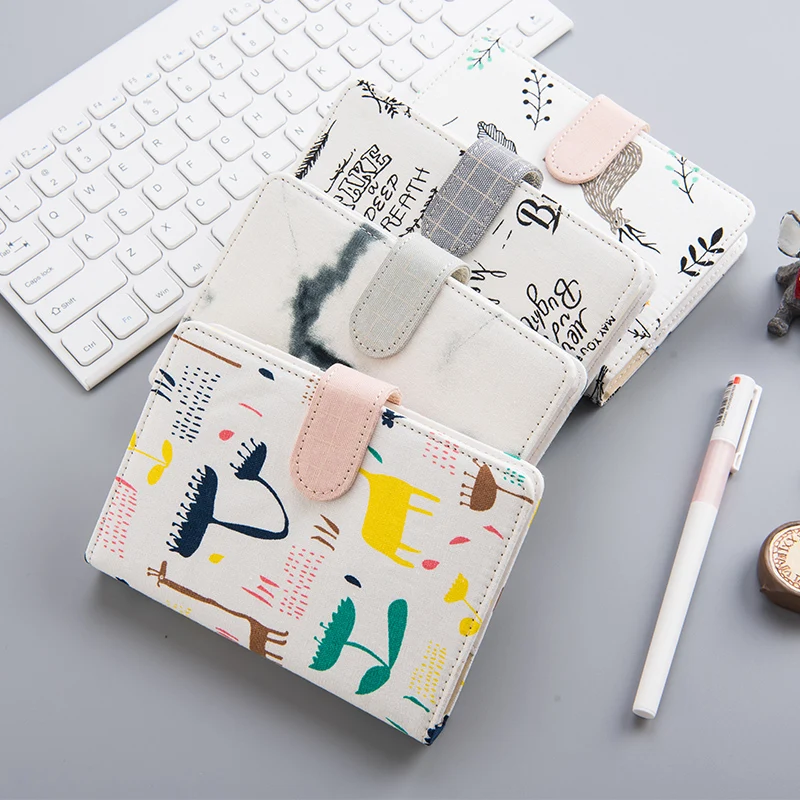 

Paperboat cute mini A6 B6 cloth cover notebook magnet button planner line grid pages diary school office traveler supplies