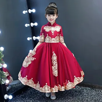 

Autumn Winter Chinese Traditional Retro Collar Children Girls Wedding Party Birthday Costume Prom Dress Baby Kids New Year Dress