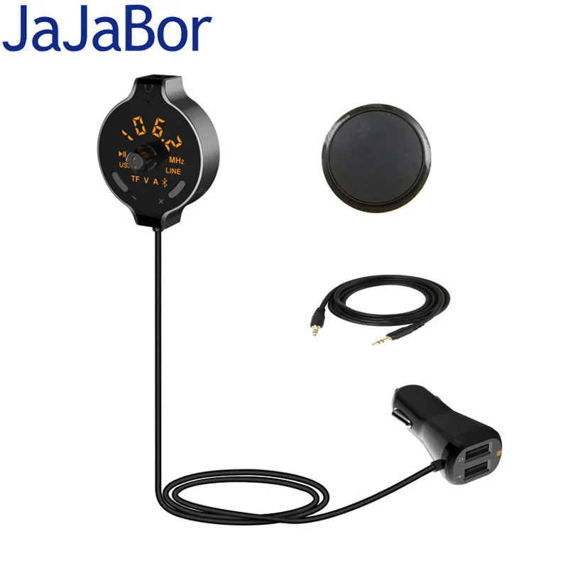 

JaJaBor Bluetooth Car Kit Handsfree FM Transmitter A2DP Audio Music Receiver MP3 Player AUX Audio Jack Dual USB Car Charger