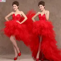 Hot Sale~vestidos de novia~ Front Short and Back Trailing Style Sweet Princess Wedding Dress/Bride Feather Wedding Gown 2