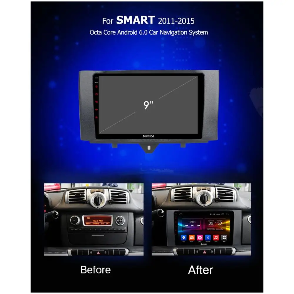 Perfect 9" IPS Android 9.0 4G RAM+32G ROM Octa Core Car DVD Radio GPS Player For Mercedes Benz Smart Fortwo 2011-2015 ADAS DSP CarPlay 1