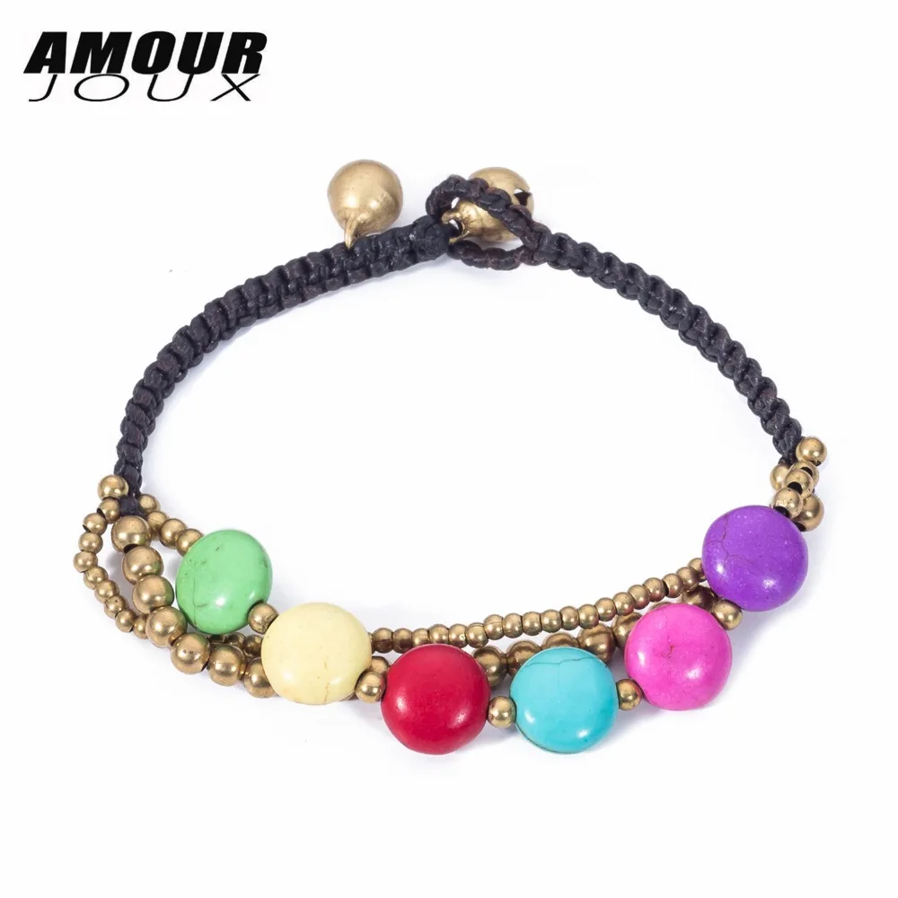 

Bohemian Handmade Colorful Round Stone Multilayered Charm Bracelet Sting Bracelets For Women Drop ship