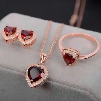 

Fidelity Natural garnet s925 sterling silver jewelry sets natural red gemstone earring rings Pendant fine jewelry for women