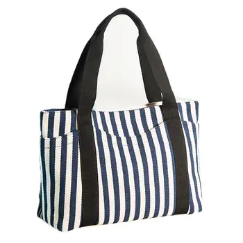 

Women's Fashion Stripes Canvas Single Shoulder Handbag Zipper Cloth Purse Tote Bag
