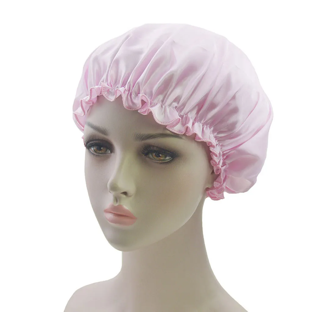

Women Shower Cap For Ladies Resuable Women Satin Bonnet Cap Night Sleep Hat Silk Head Wrap Adjust bonnet de bain douche#A