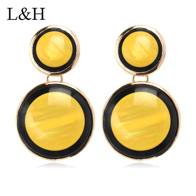 Женские серьги капельки L & H двойные круглые из смолы красного синего желтого