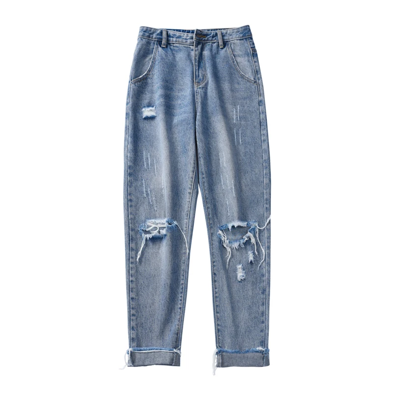 Для мужчин модные Повседневное синий отверстия тонкой прямой крой брючин джинсовые штаны стрейч Slim Fit джинсы Homme ковбойские штаны S-2XL