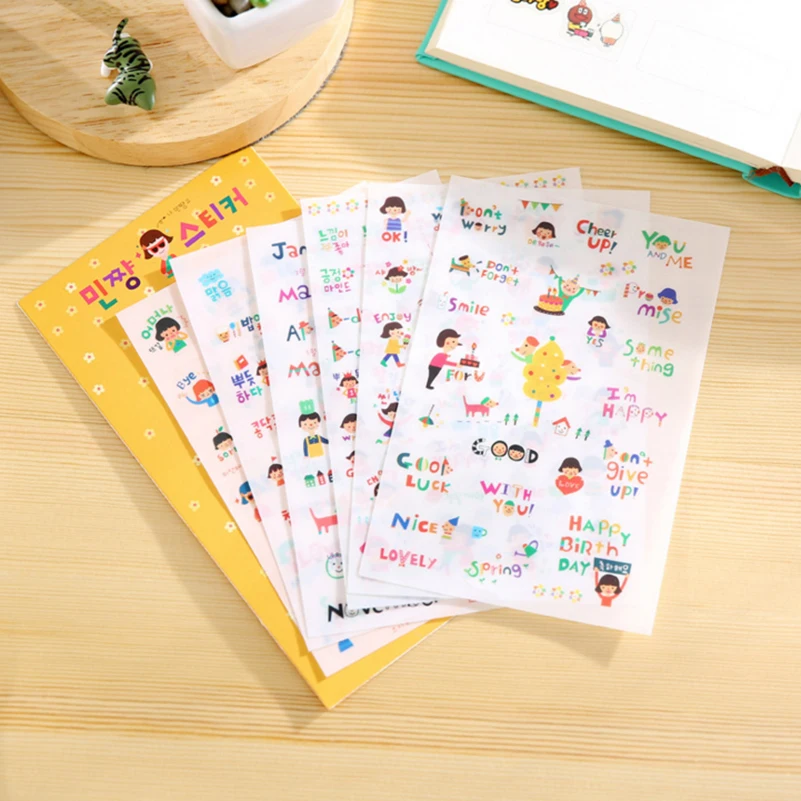 

6Pcs Kawaii Cute Scrapbooking Stickers Flakes Transparent PVC Stationery Planner Diary Memopad Stickers Post It Material Escolar