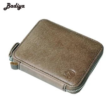 

Vintage Genuine Leather Men's Zipper Wallet Women's Short Card Holder Bag Purse Solid Leather Wallets With Coin Pocket
