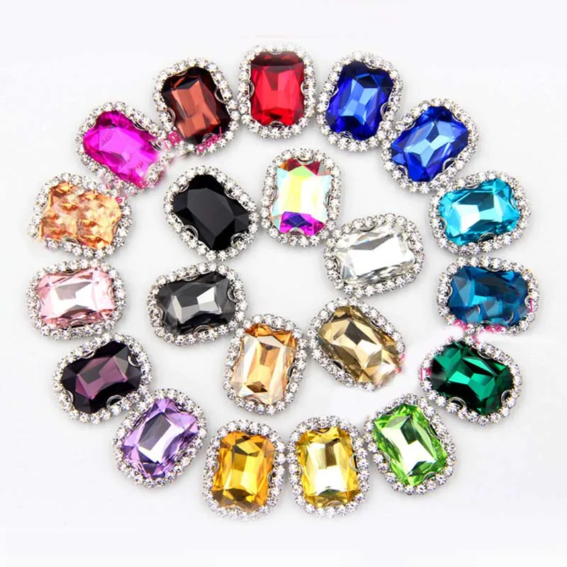 

2016New 100pcs Rectangle Rhinestone Embellishments FlatBack With Acrylic Button for DIY Clothes or Bag Accessories NT01