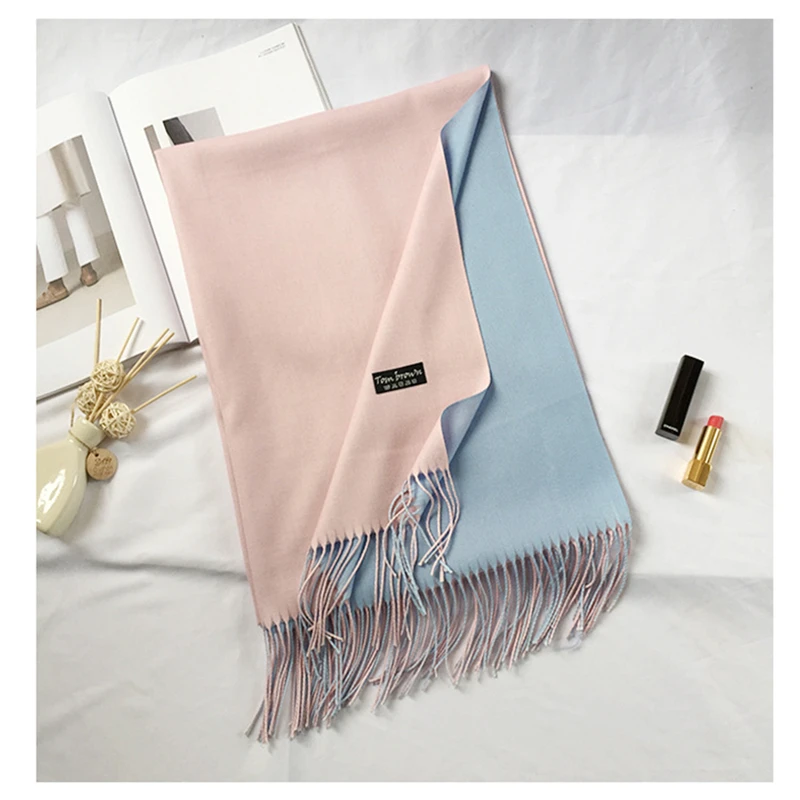 Новое поступление, унисекс зимний шарф, одноцветные двухсторонние мягкие кашемировые шарфы для женщин/мужчин, шали и палантины с кисточками, женский платок