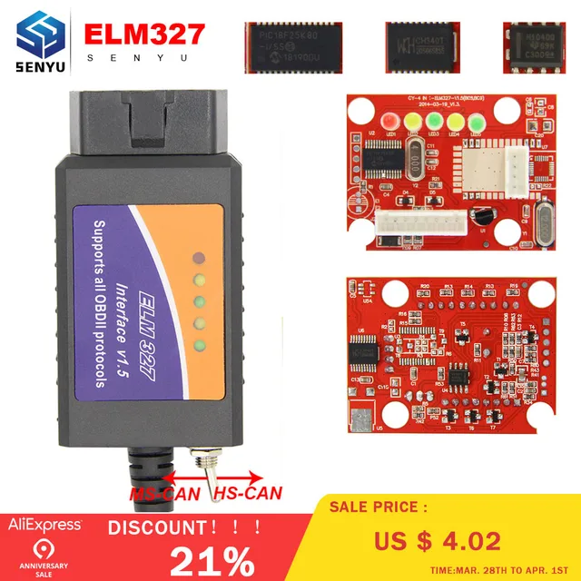 MINI ELM327 V1.5 PIC18F25K80 For FORScan ELM 327 USB For