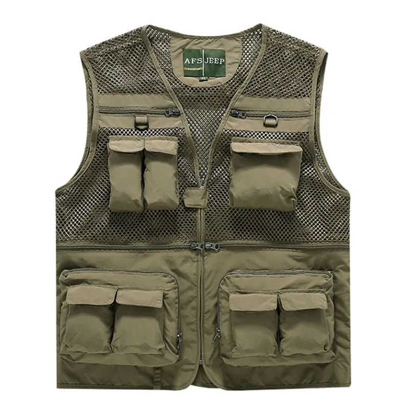 Summer Mesh Casual Outdoors Men's Vest With Many Pockets Solid Two