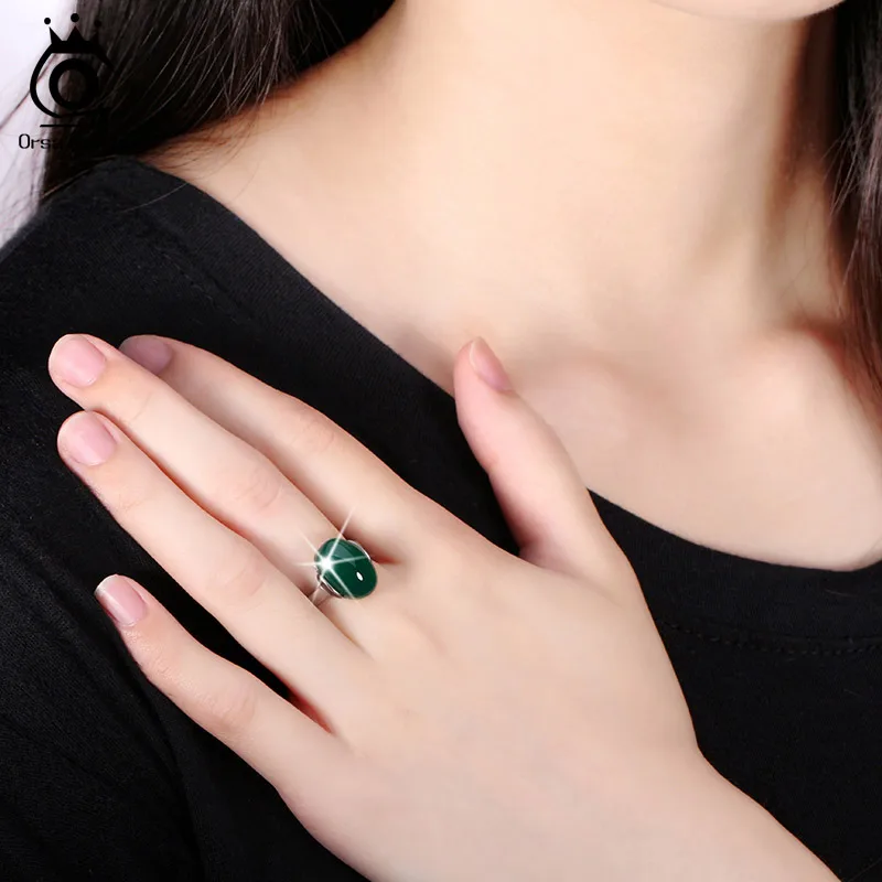 ORSA JEWELS Genuine 925 Sterling Silver Rings with Big Green/Red Natural Stone 2019 New Silver Couple Rings for Women Men SR24