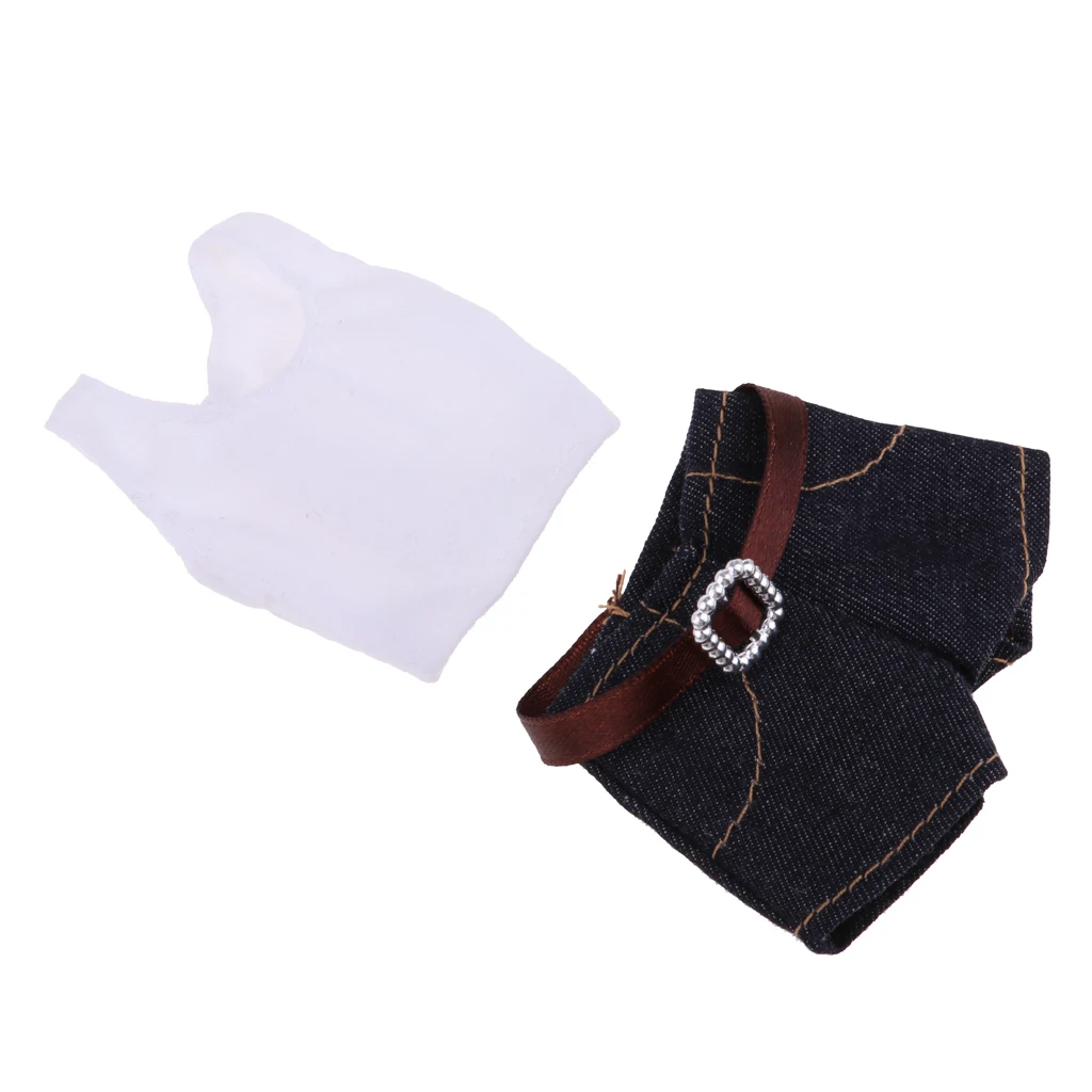 Fashionable Casual Two-piece Outfits Vest And Denim Pants For   30cm Dolls Clothing Accessories