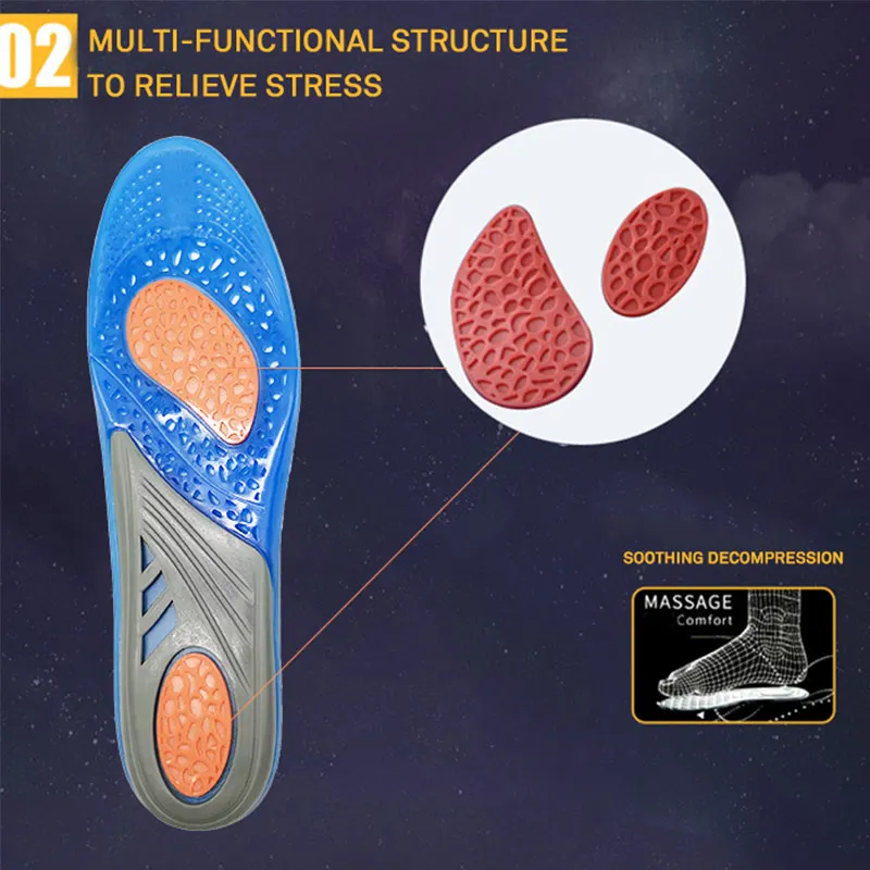 Silicon Insoles Gel Shock-Absorbant Sport Insoles  Orthotic Foot Care buffer For feet Shoes Sole Pads Arch Orthopedic Pad Insole