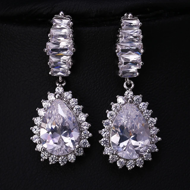 J Sparkling Cubic Zirconia Round Dangle Drop High Quality Cz J Sparkling Cubic Zirconia Round Dangle Drop High Quality Cz Earrings Silver Color Women Wedding