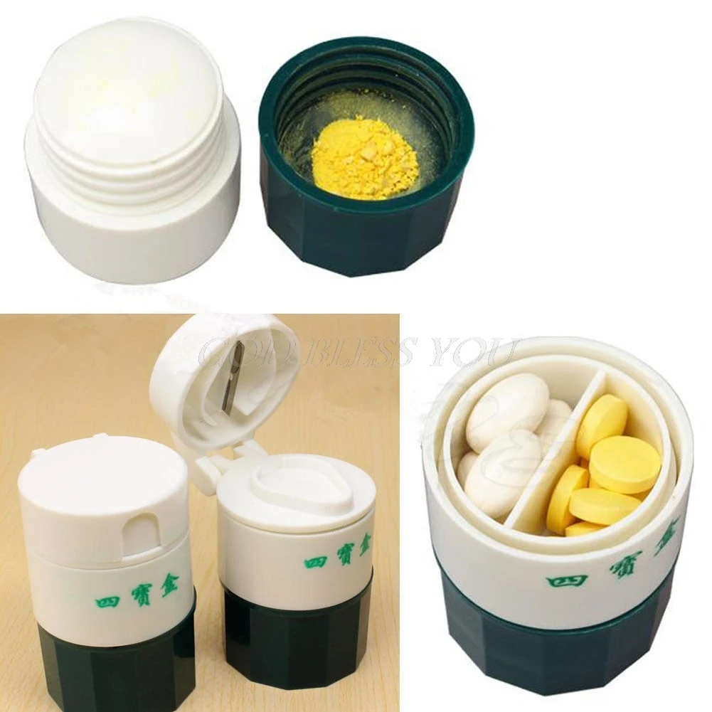 

4 Layer Pill Medicine Grinder Box Pill Crusher Tablet Divider Cutter Storage Box Care Tool Drop Ship